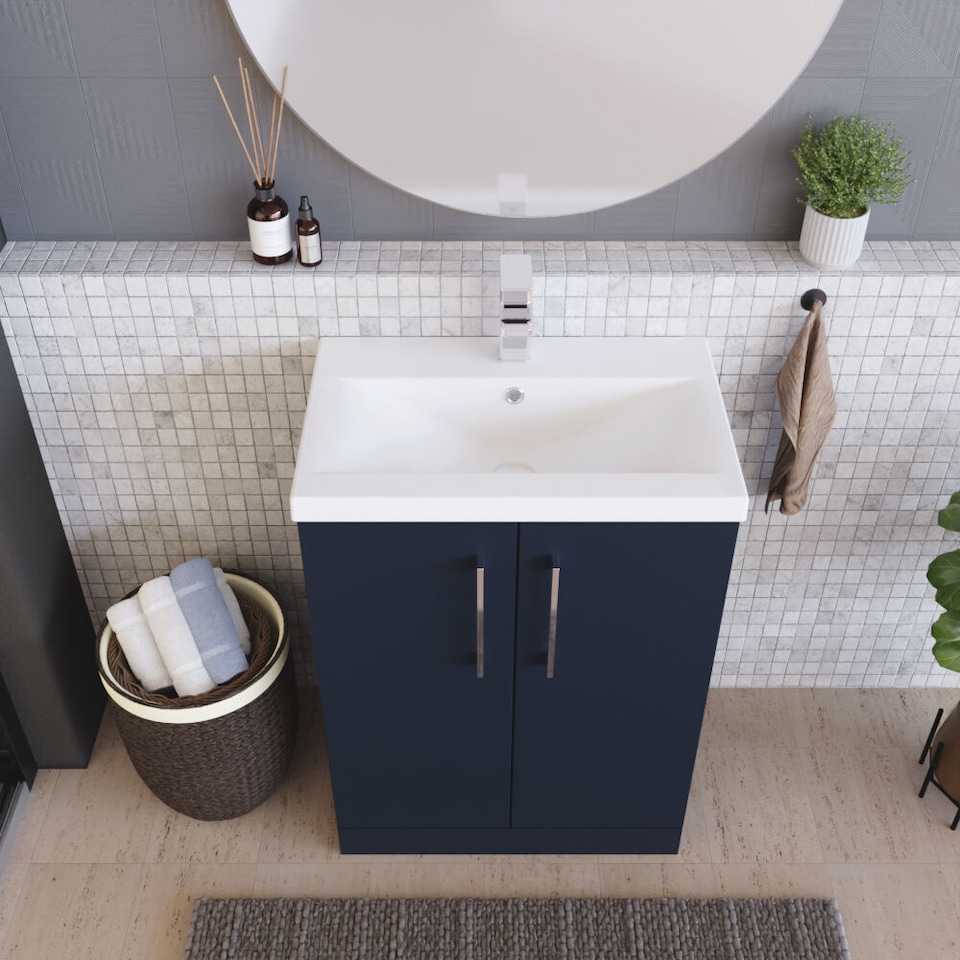image 1 of Modern Bathroom 2 Soft Close Door Vanity Basin Unit, Blue, 600mm | Blue | Midnight Blue | 840 x 610 x 390mm