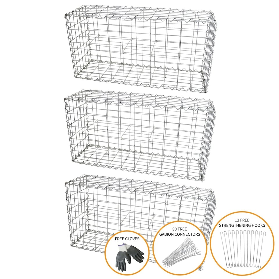 image 1 of Gabion Baskets 100 x 50 x 30cm / 3 Pack