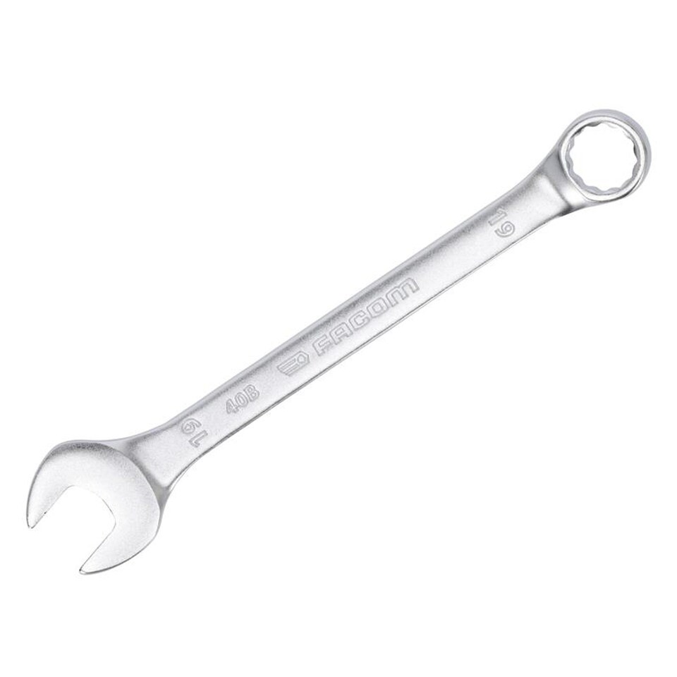 Facom 40B.19 Slim Metric Combination Spanner 19mm - 12-Point OGV, 15  Degree Offset, Matt Chrome Finish