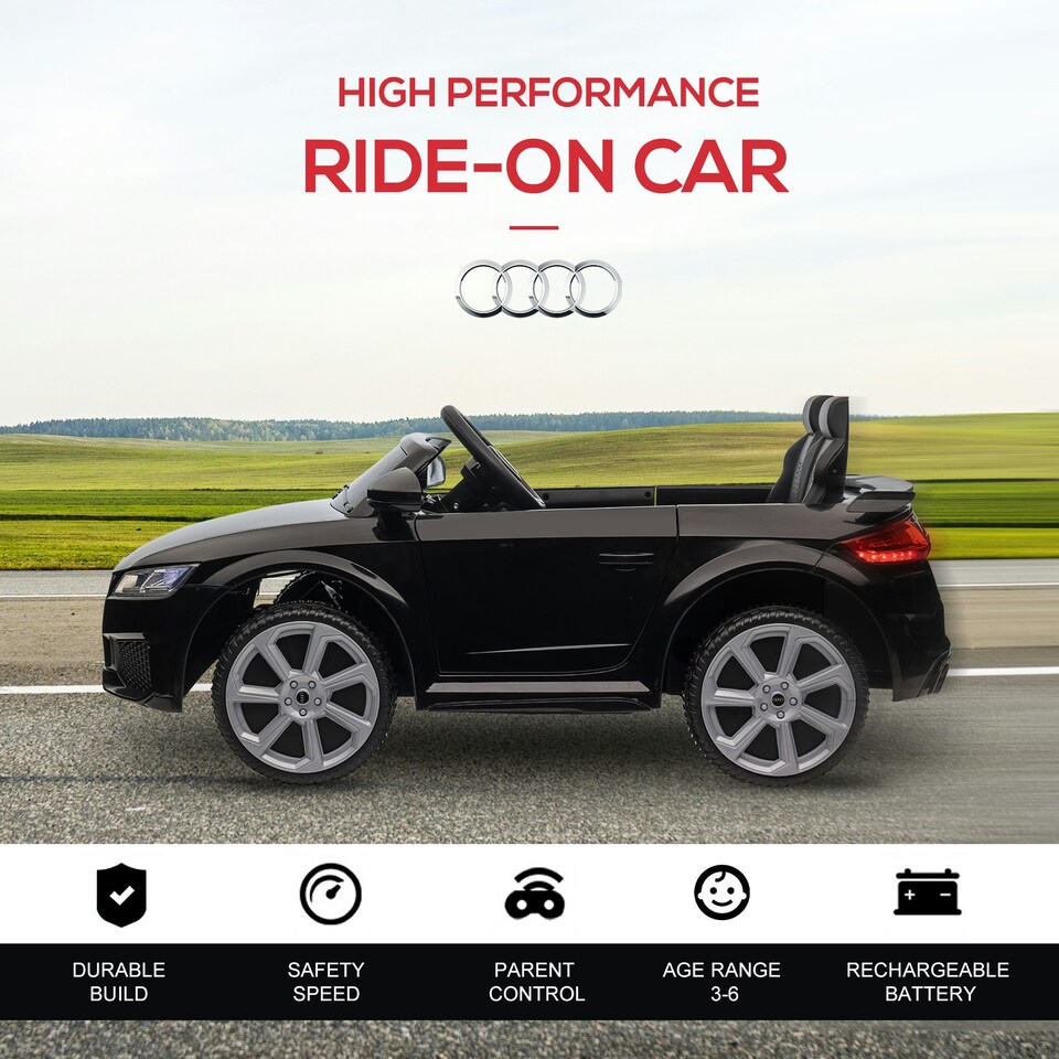 image 1 of HOMCOM 12V Battery Licensed Audi TT RS Ride-On Car w/ Headlight, Black