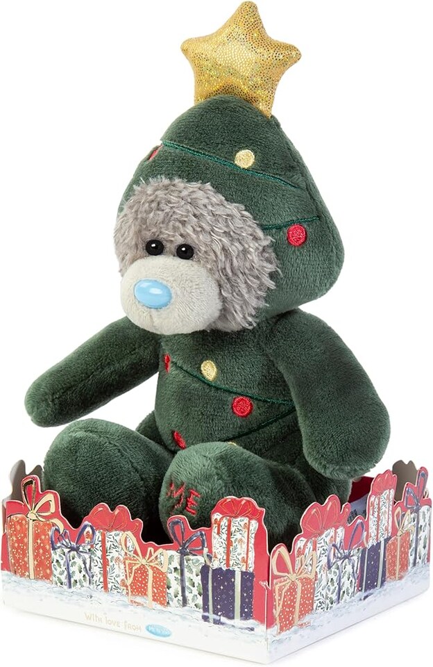 image 1 of Me to You Tatty Teddy Dressed As Christmas Tree 13cm-High Bear On Gift Plinth Official Collection