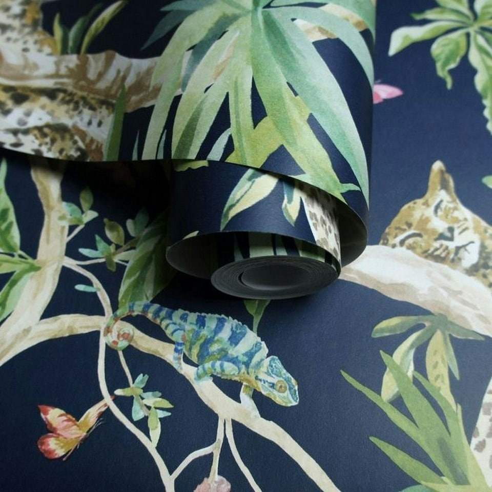 image 1 of Graham & Brown Jungle Wallpaper - Navy - One Size Blue