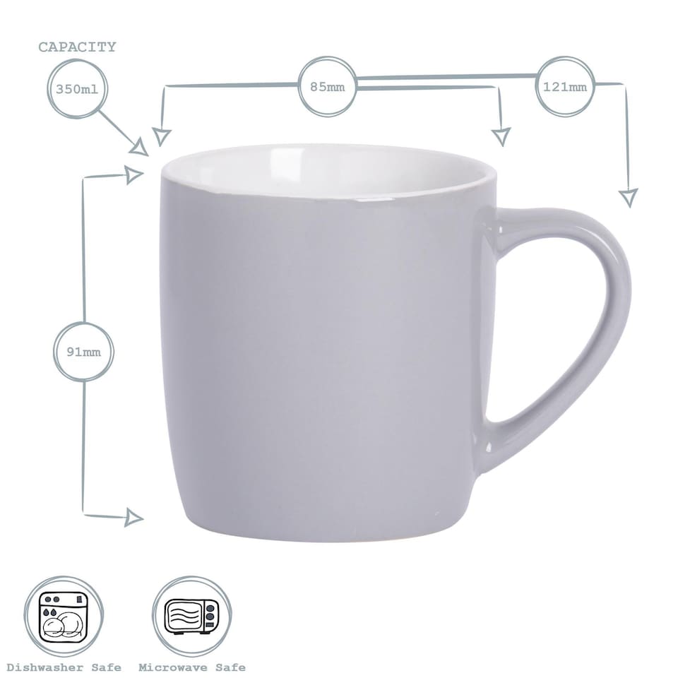 image 1 of Argon Tableware 350ml Coloured Coffee Mugs Set - Set of 6 - Gloss Stoneware Latte Cappuccino Cups Hot Chocolate Cups