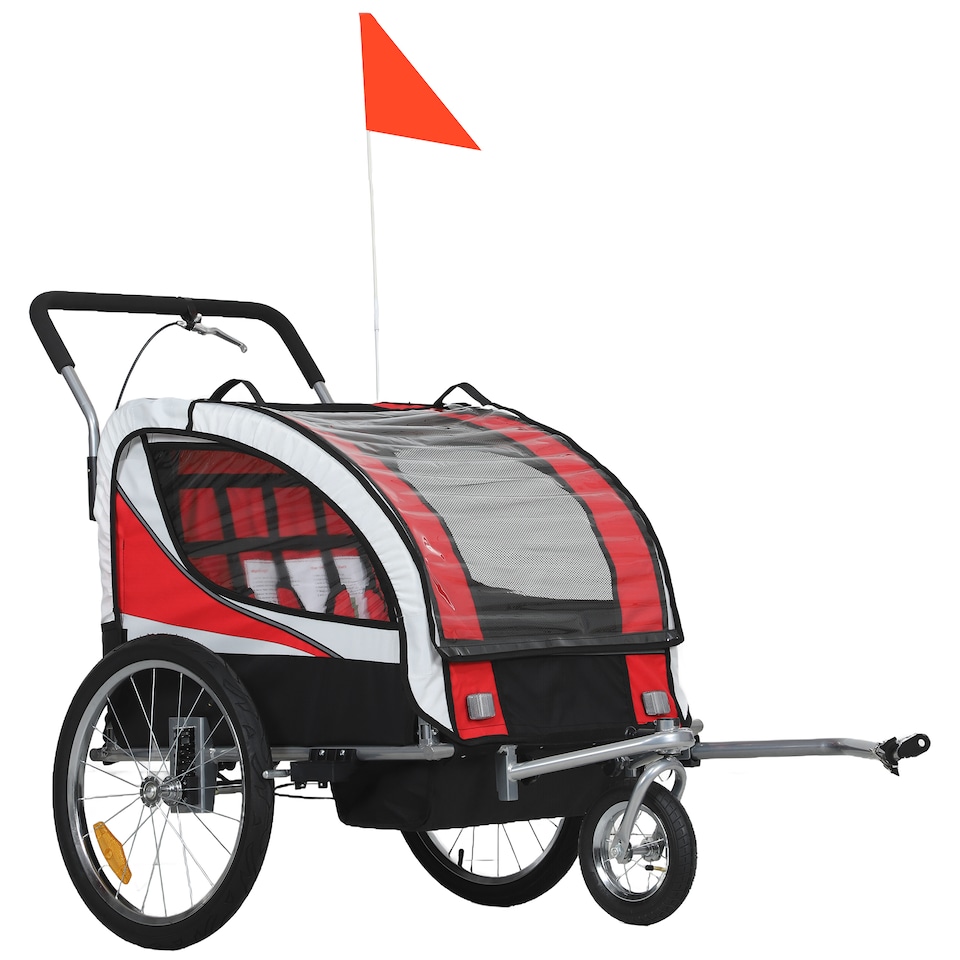 image 1 of HOMCOM 2 Seat Child Bike Trailer, Baby Bicycle Trailer for 2 Kids, Red