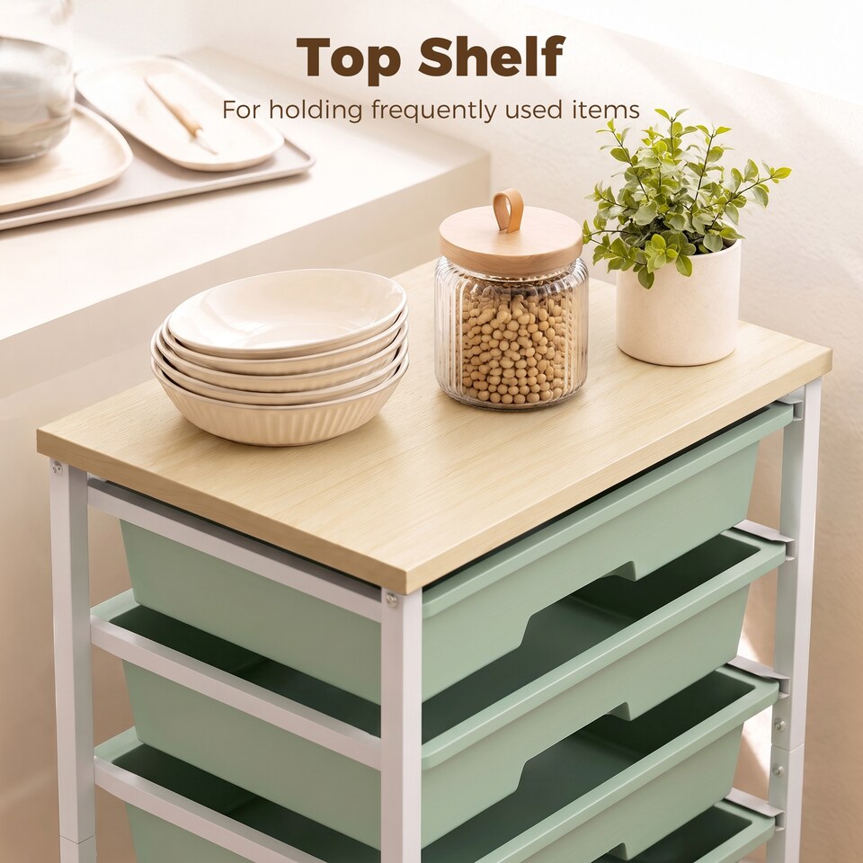 image 1 of HOMCOM 6-Tier Storage Trolley on Wheels with 5 Pull-Out Drawers