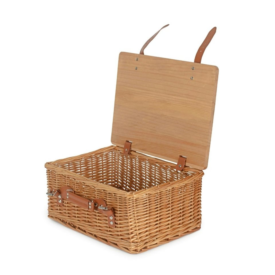 image 1 of Double Steamed Empty Picnic Basket with Pinewood Lid | Brown | M