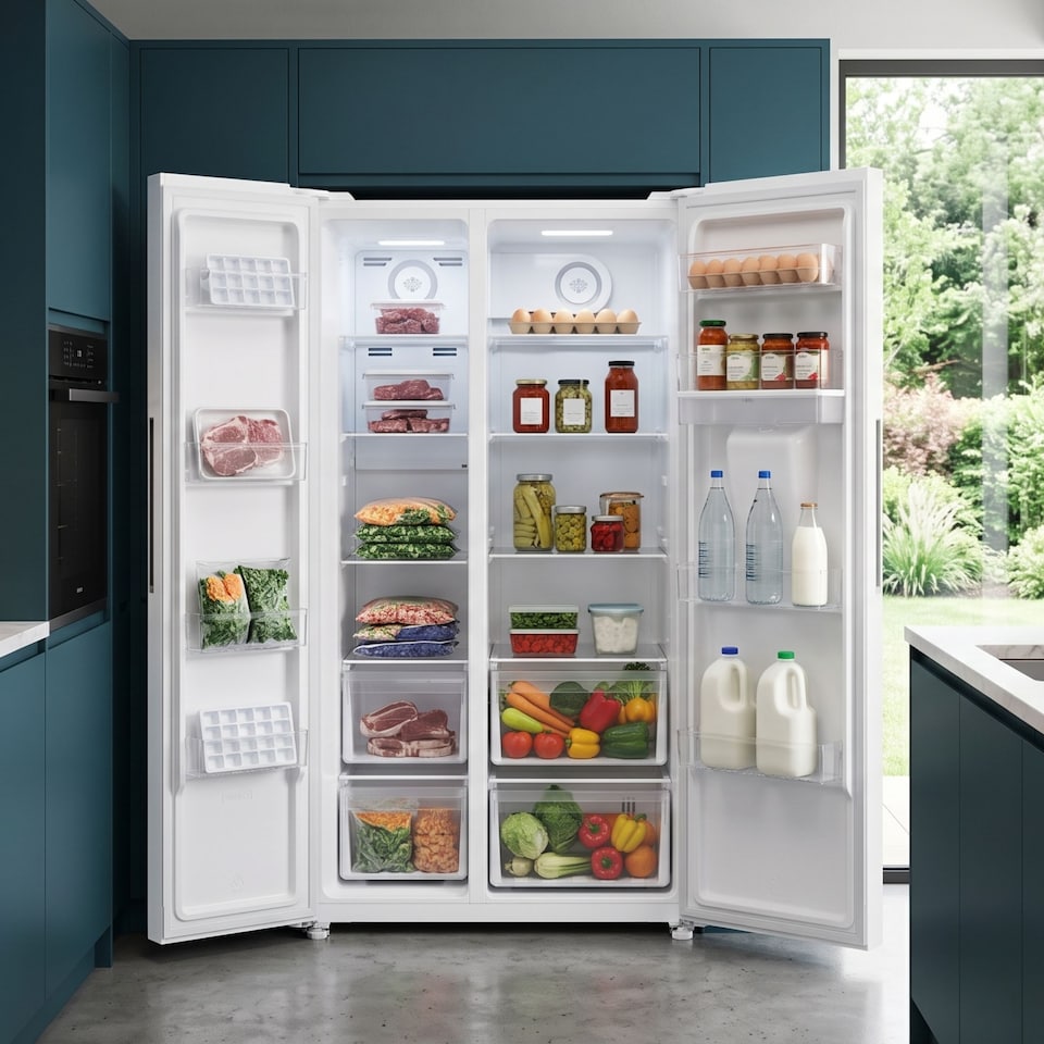 image 1 of HYE 529 Litre No Frost American Fridge Freezer with Non-Plumbed Water Dispenser, 91cm, White - RF01AMWD532W01