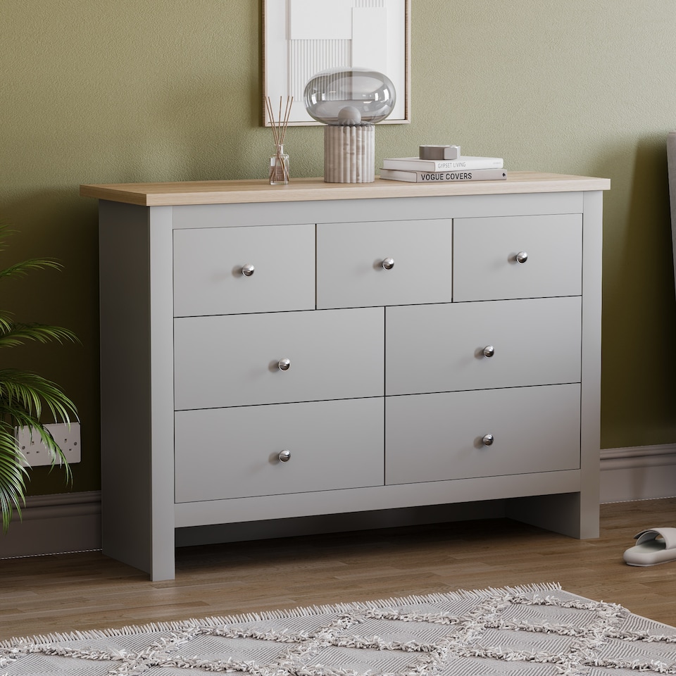 image 1 of Vida Designs Arlington 7 Drawer Chest of Drawers Shaker Bedroom Storage, Grey & Oak
