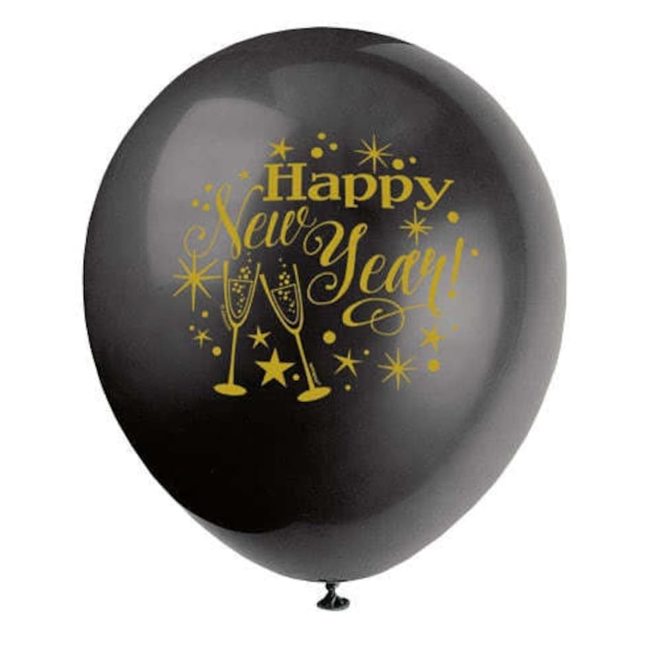 image 1 of Glittering New Year Assorted Biodegradable Latex Balloons 30cm / 12 in - Pack of 8