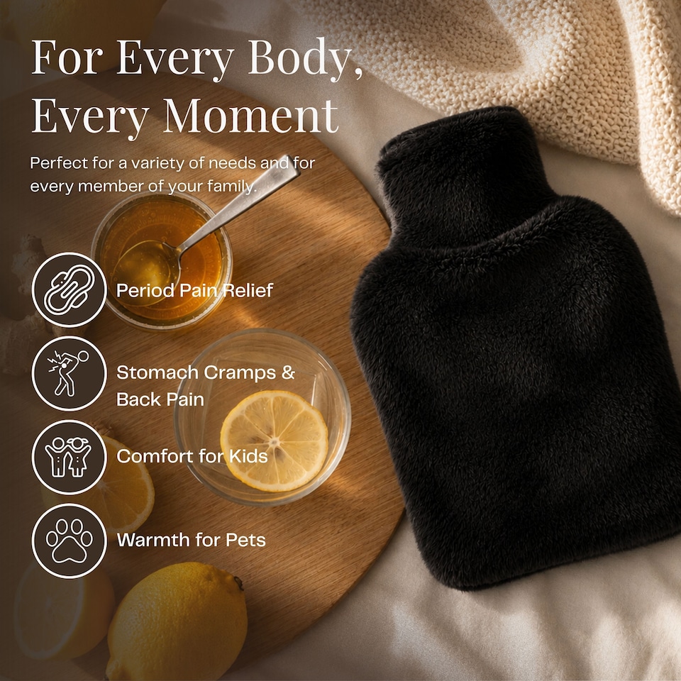 image 1 of 1L Hot Water Bottle - Luxury, Soft and Washable Hot Water Bag for Hot and Cold Compress