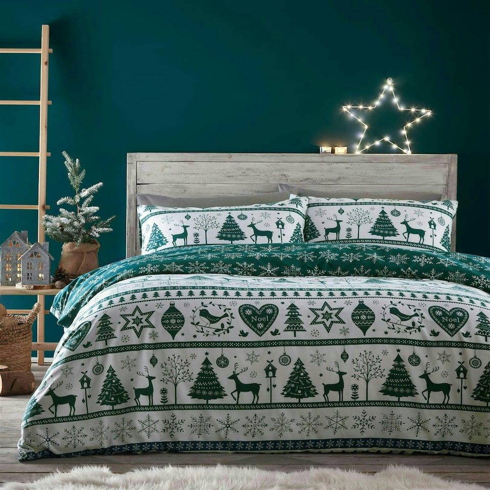 image 1 of Noel Teal Single Duvet Cover Set Green | King