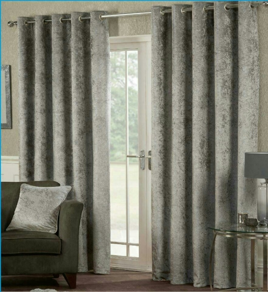image 1 of Crushed Velvet Eyelet Curtains - Charcoal - 116 cm x 229 cm | Grey