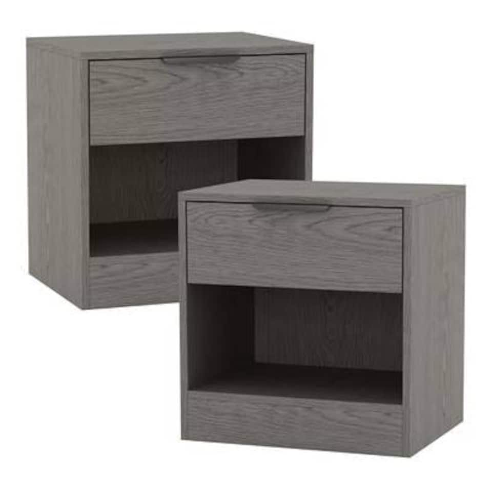 image 1 of 1-Drawer Bedside Table with Storage Black | Cedar Grey / Set of 2