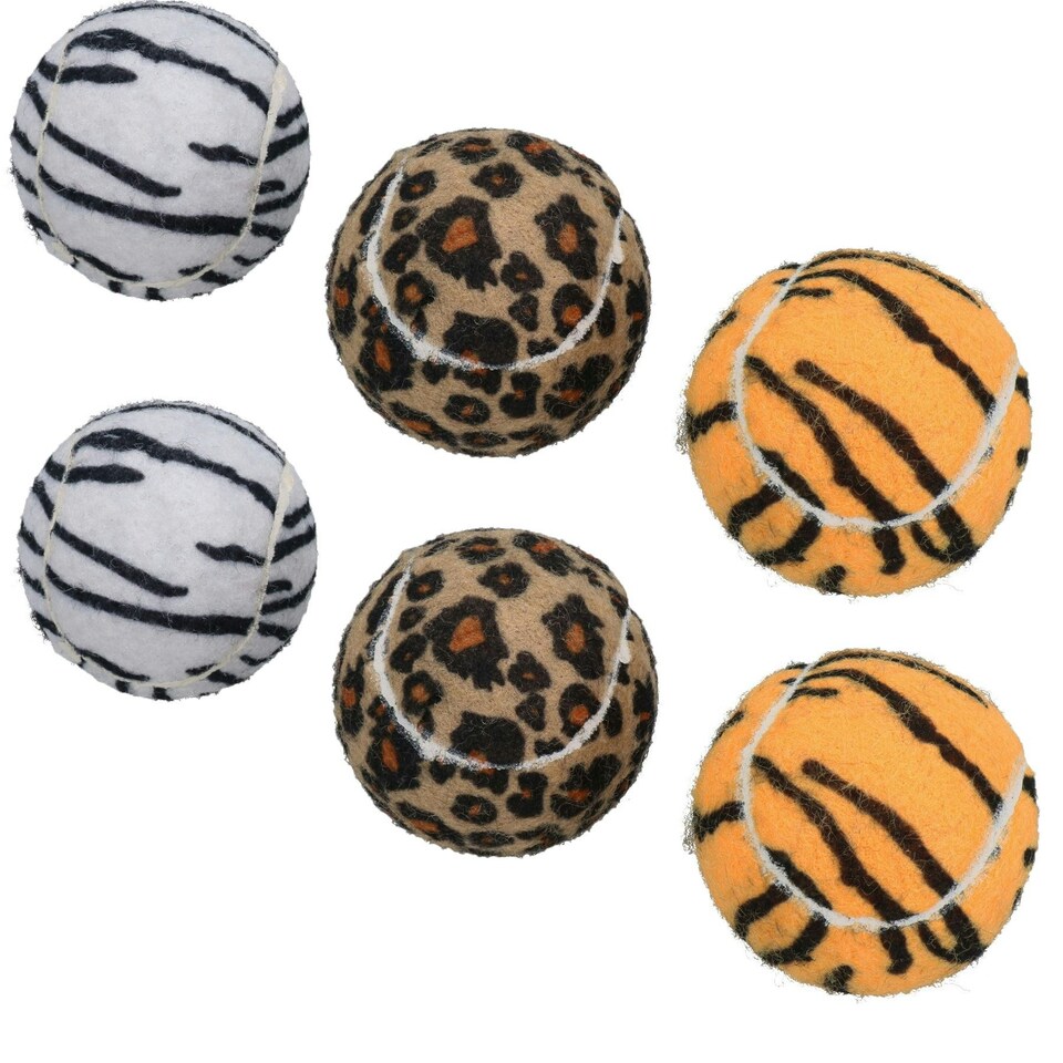 image 1 of 6PK Doggy Jungle Themed Standard Tennis Balls for Dogs Play 7cm