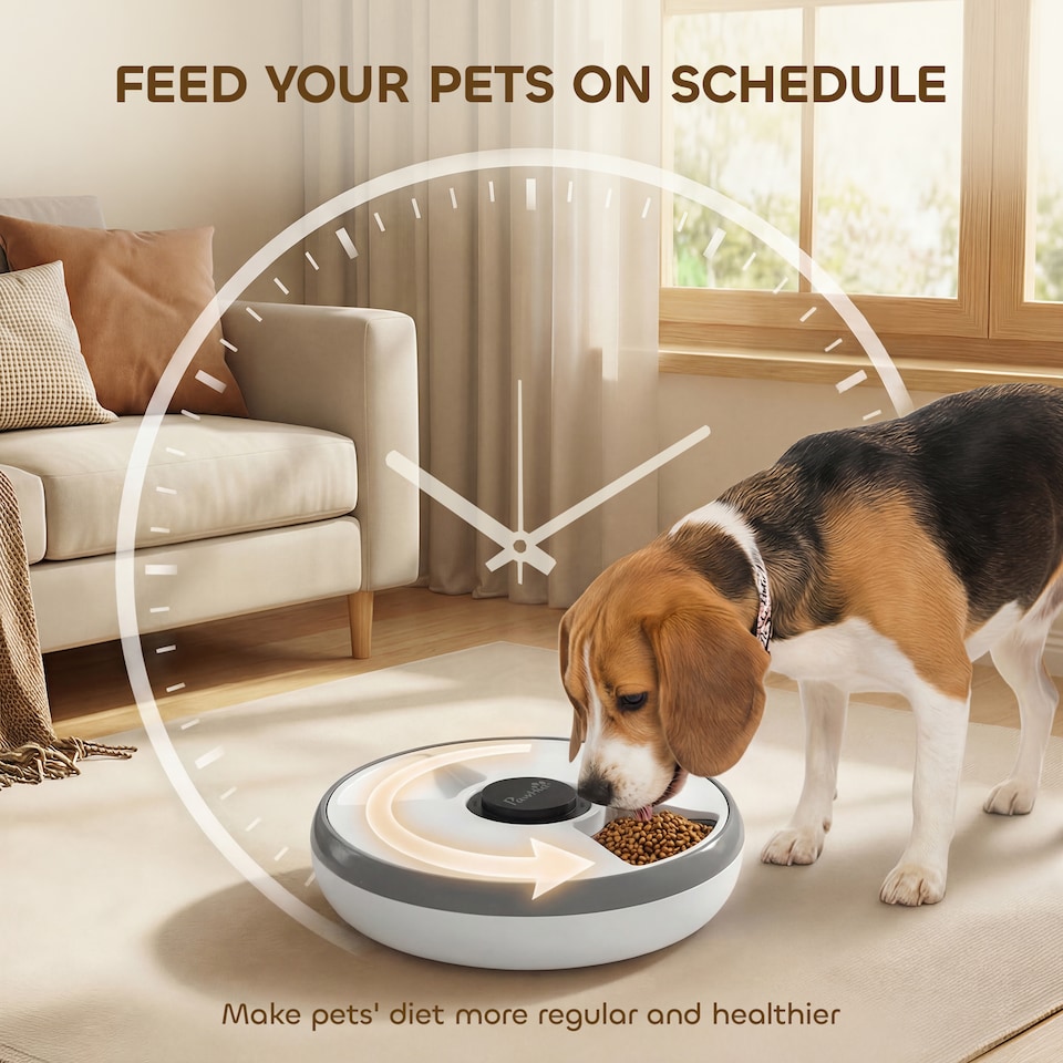 image 1 of PawHut Automatic Cat Feeder Programmable Timer for 6 Meals | Grey | Grey and White | 31.5 x 31.5 x 8.3 cm