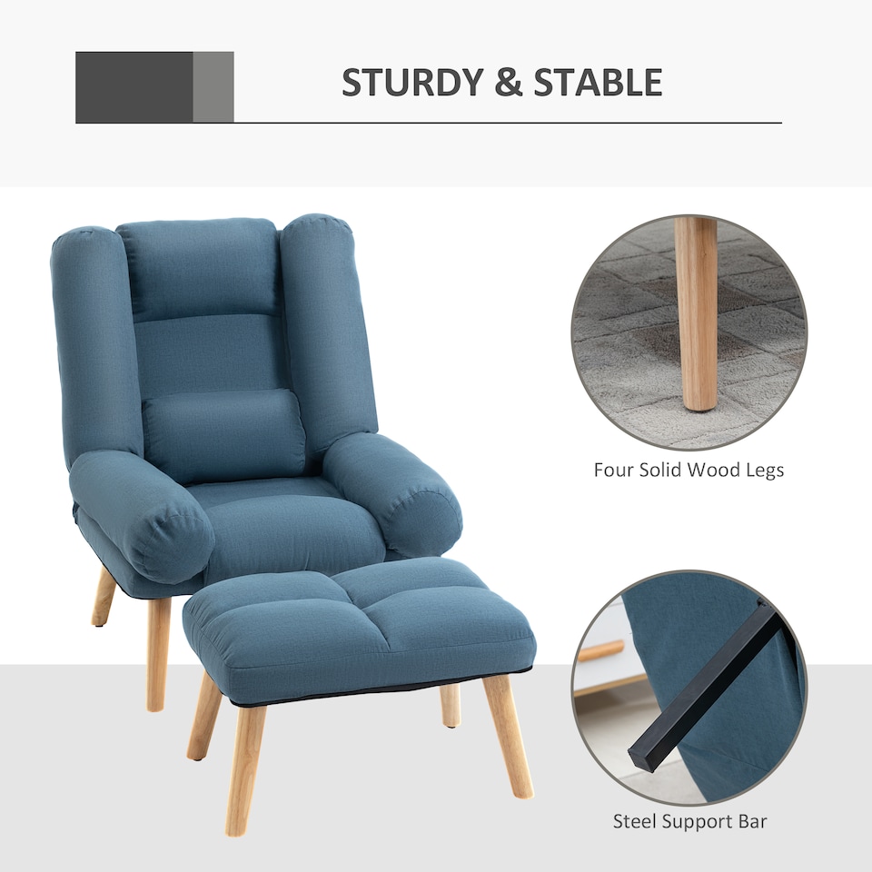 image 1 of HOMCOM Recliner with Footstool, Reclining Chair with Adjustable Back, Blue