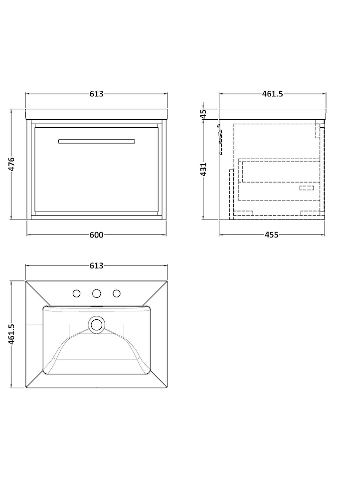 image 1 of Balterley Modern Bathroom 1 Soft Close Drawer Wall Hung Vanity Unit Fireclay Basin | Grey | Pebble Grey | 1