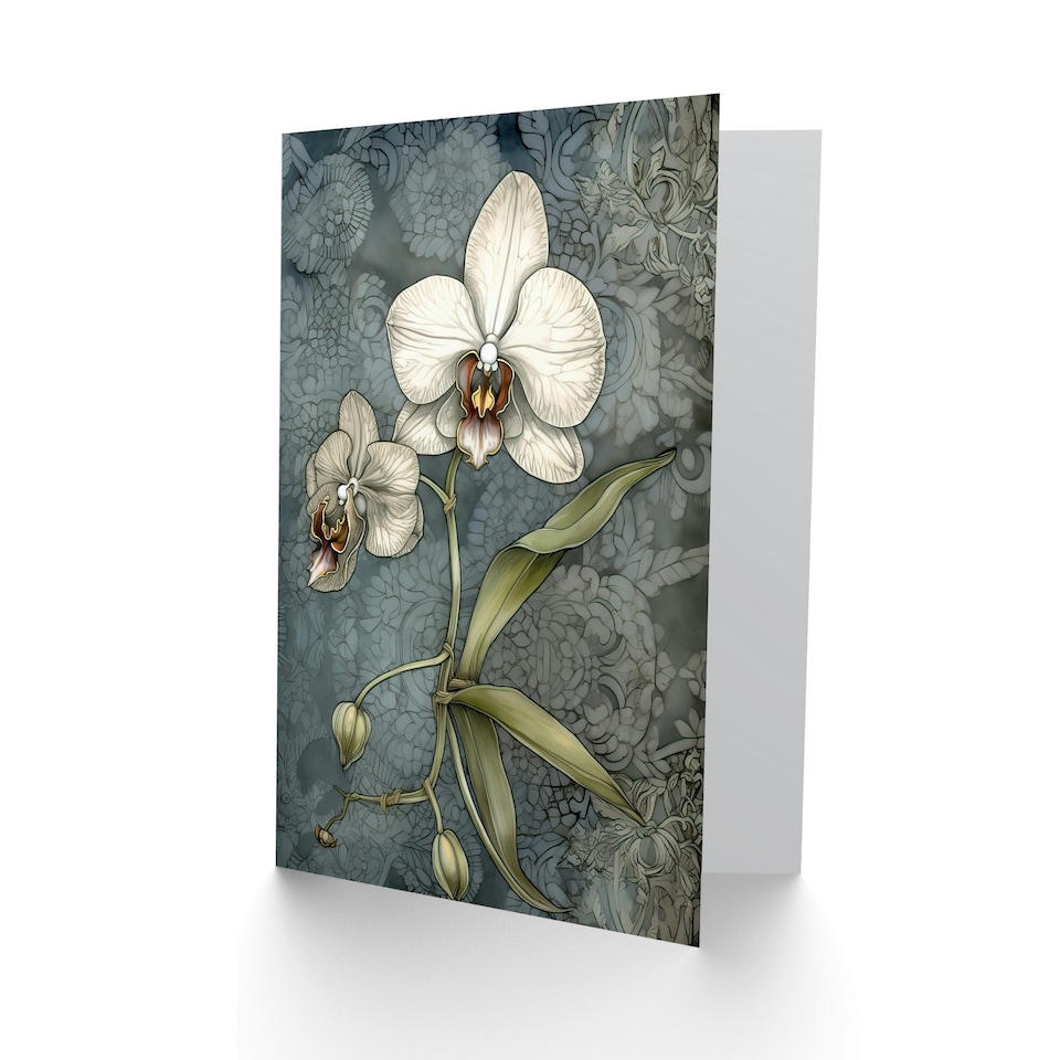image 1 of Orchid Flower Blooms Modern Stylised Art Nouveau Floral Greeting Card