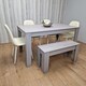 image 2 of Modern Grey Rectangle Dining Table Set With 4 Cream Gem Chairs And 1 Bench Dining Room Furniture | Cream | One Size | 6