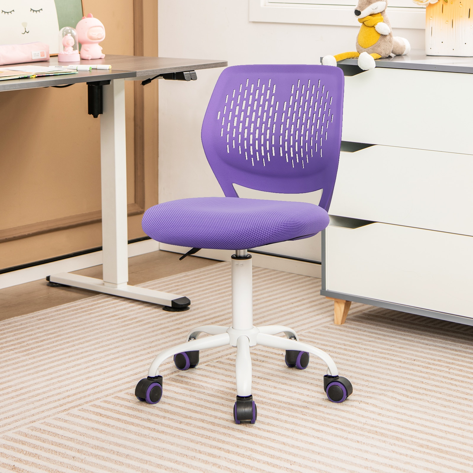 Kids School Desk Chair Ergonomic Study Chair Adjustable Rolling Swivel-Purple