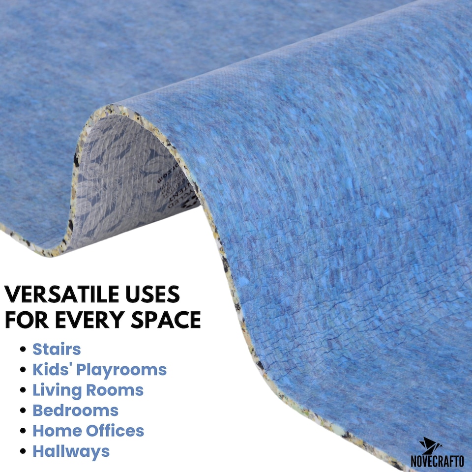image 1 of NOVECRAFTO Carpet Underlay – 11mm Thick High-Density PU Foam Roll for Bedroom, Living Room & Stairs – Soft, Comfortable, Heat & Sound Insulating Blue | 5 sqm