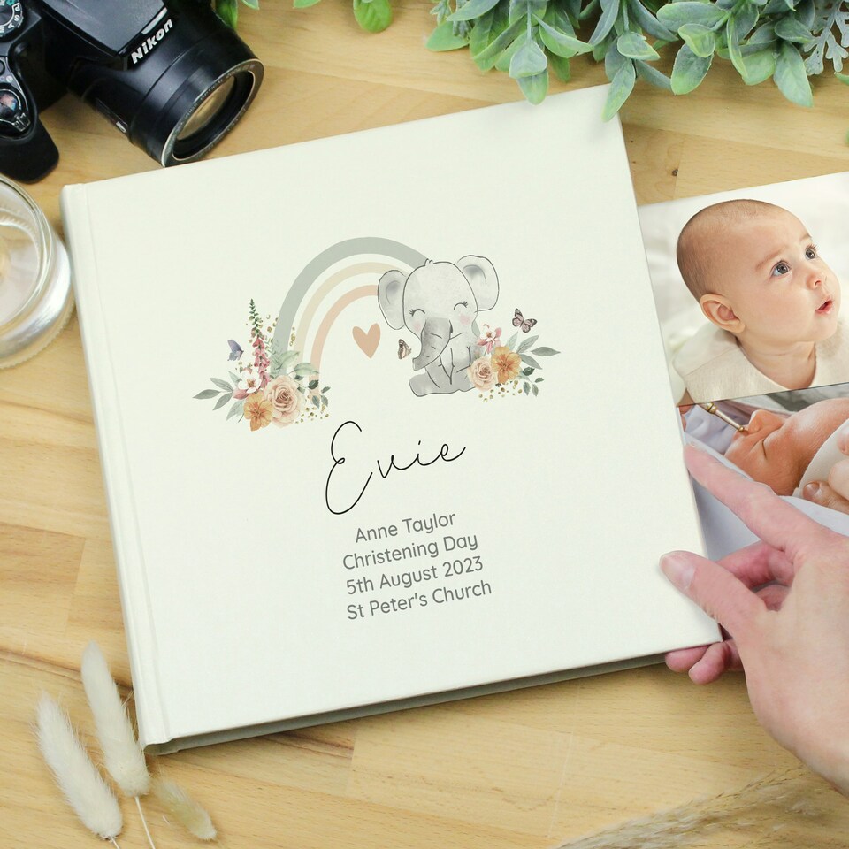 image 1 of Personalised Floral Elephant Square Photo Album