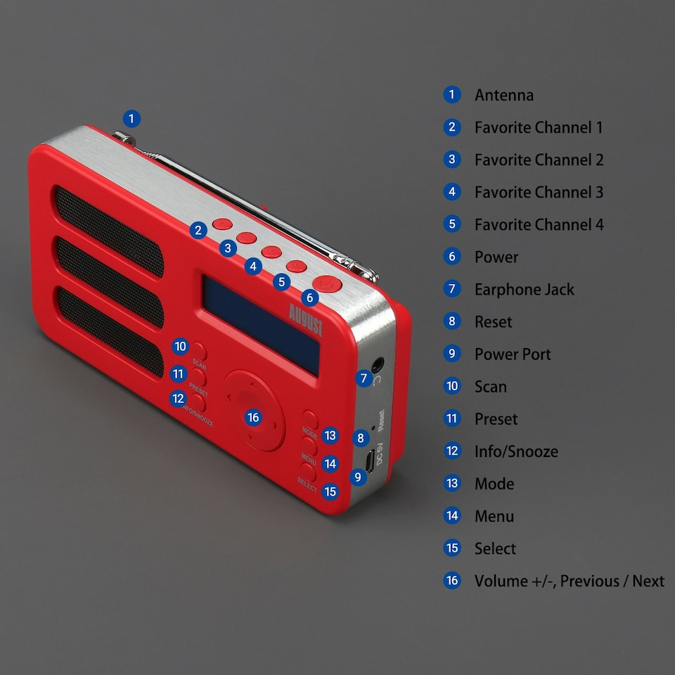image 1 of Portable DAB/DAB+/FM Radio Dual Alarm Clock with Built-In Rechargeable Battery - RDS, DRC, Prune & AUX Output - August MB225R