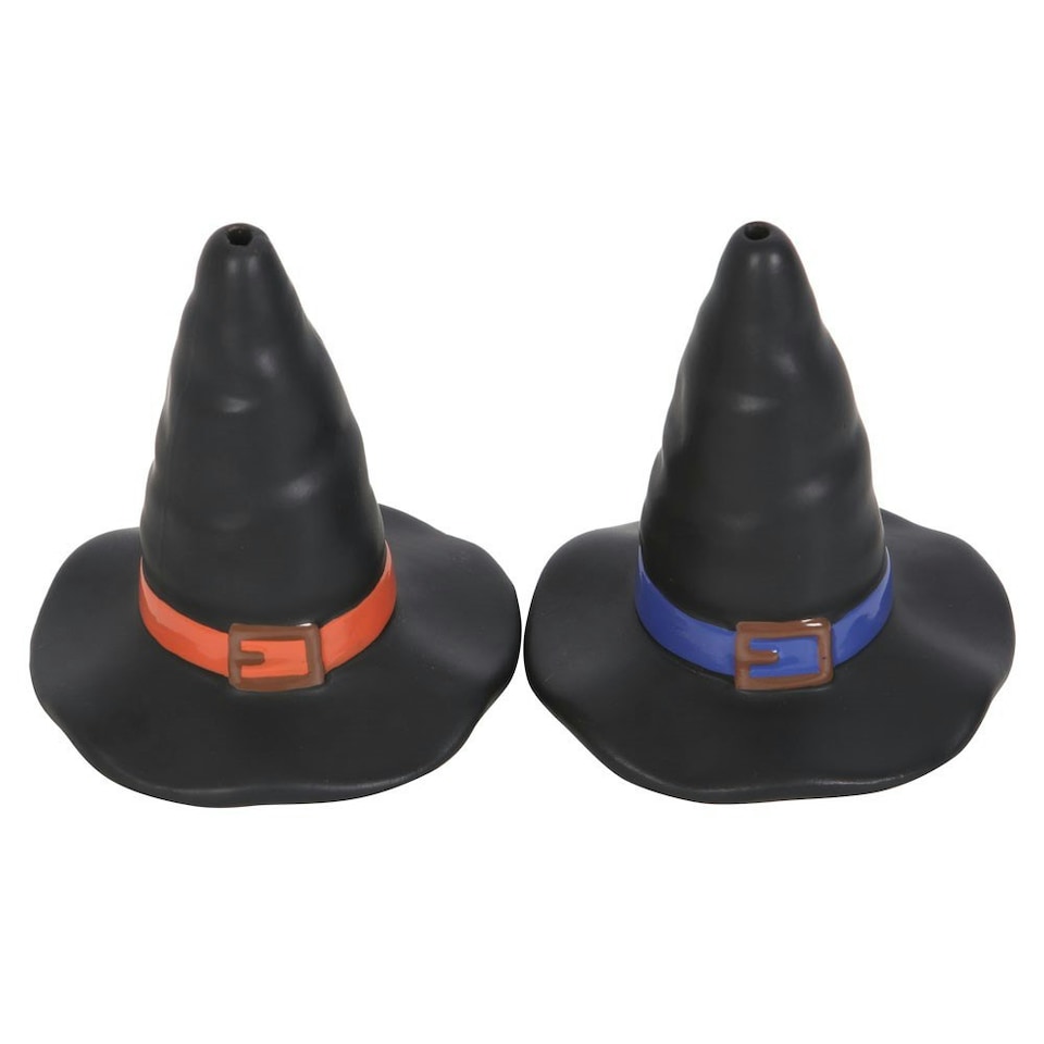 image 1 of Something Different Witches Hat Salt and Pepper Shakers - Black/Blue/Orange - One Size