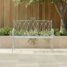 Charles Bentley Decorative Wrought Iron Outdoor Rustic Bench - Sage Green