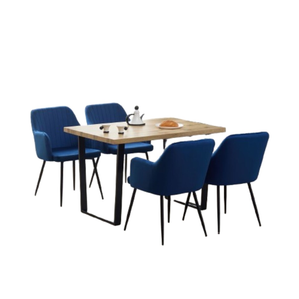 image 1 of Colorado Dining Table with 4 Charlotte Velvet Chairs | Blue | 5