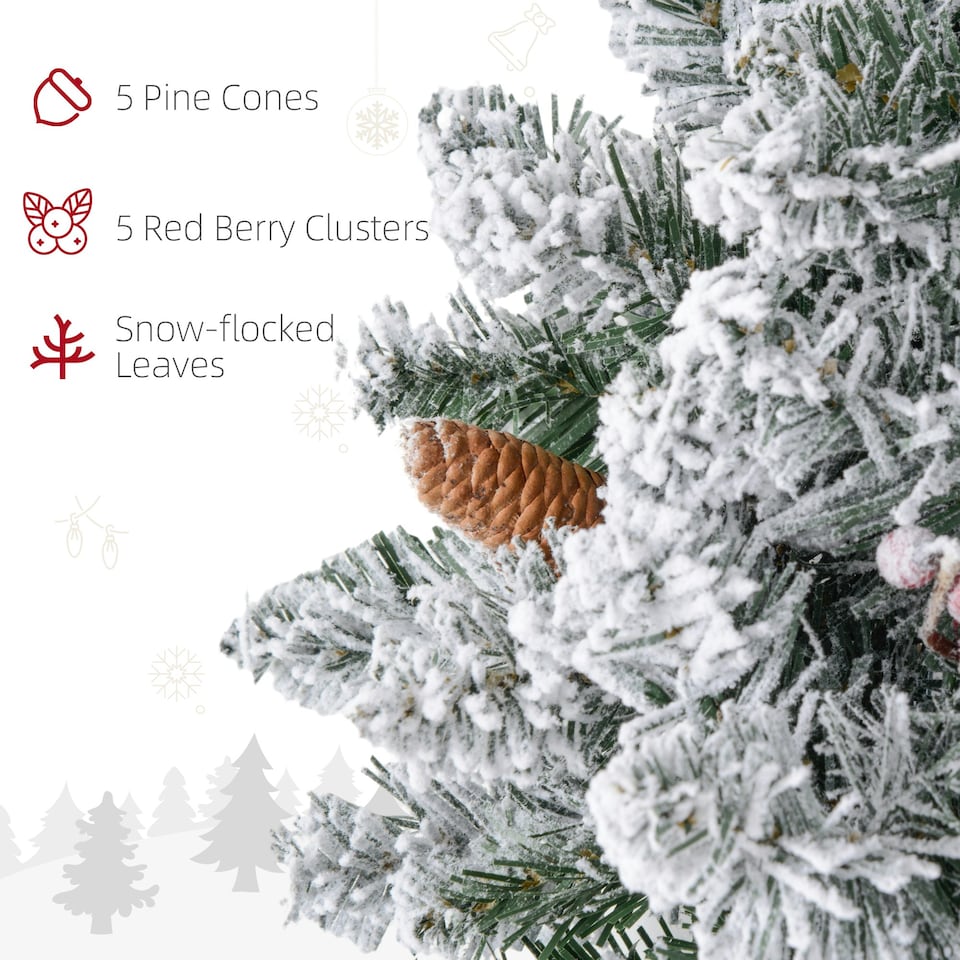 image 1 of HOMCOM 60cm Flocked Christmas Wreath with Lights Pine Cones Berries Green