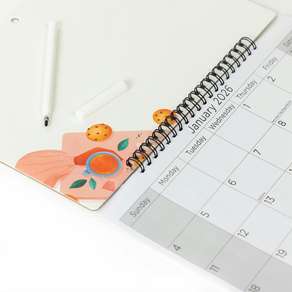 image 1 of 2026 Monthly Memo Board Calendar & Pen Coffee Design