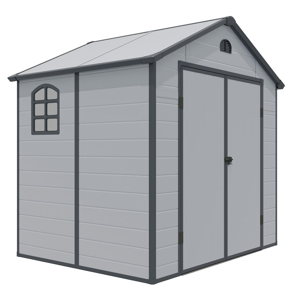 image 1 of 8 x 6 (2.42m x 1.92m) Double Door Apex Plastic Shed - Light Grey