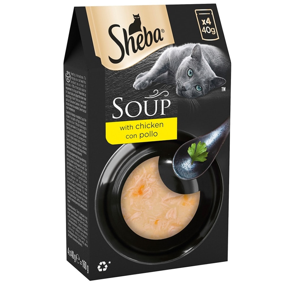 image 1 of Sheba Classics Soup Adult Wet Cat Food Pouch with Chicken Fillets 4 x 40g (Pack of 10)