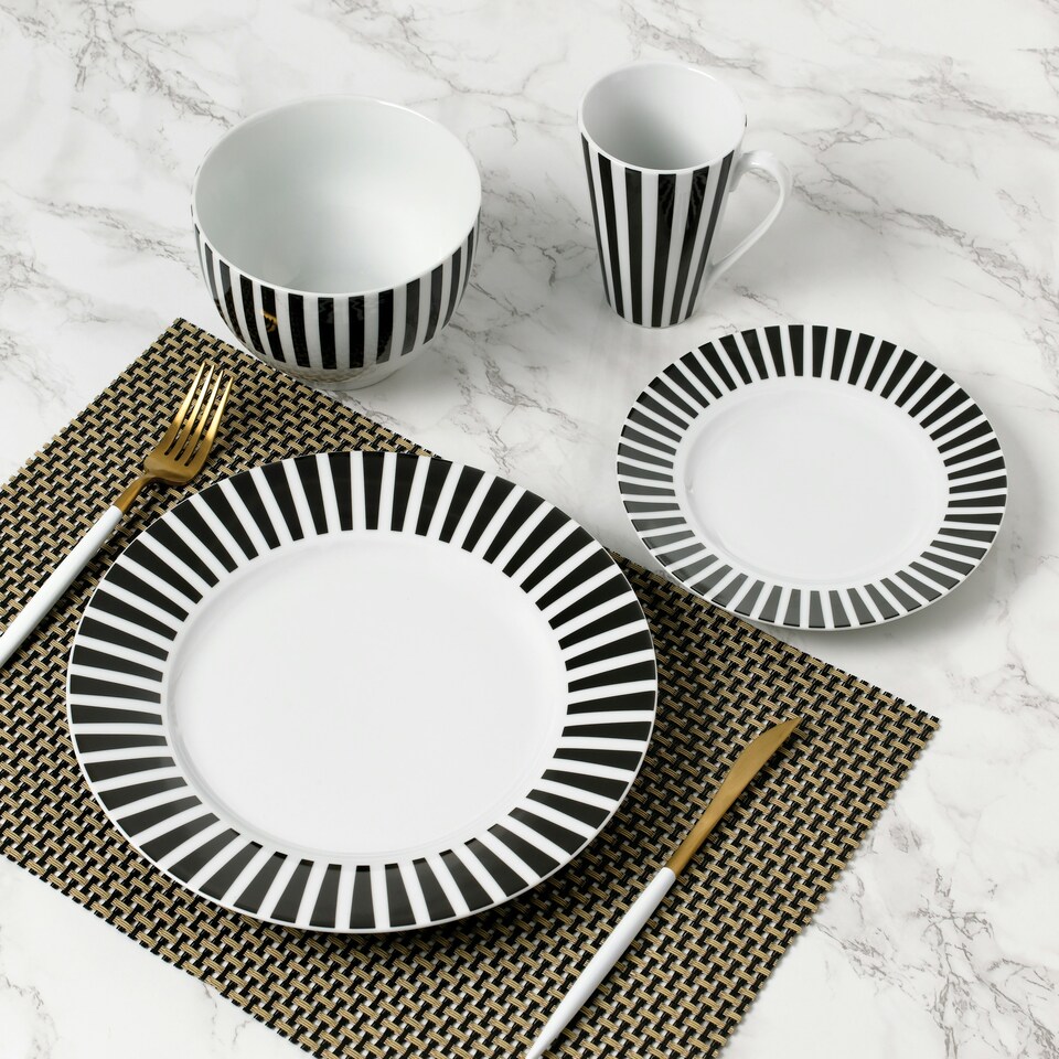 image 1 of 24pc Black Split Stripe Dinner Set