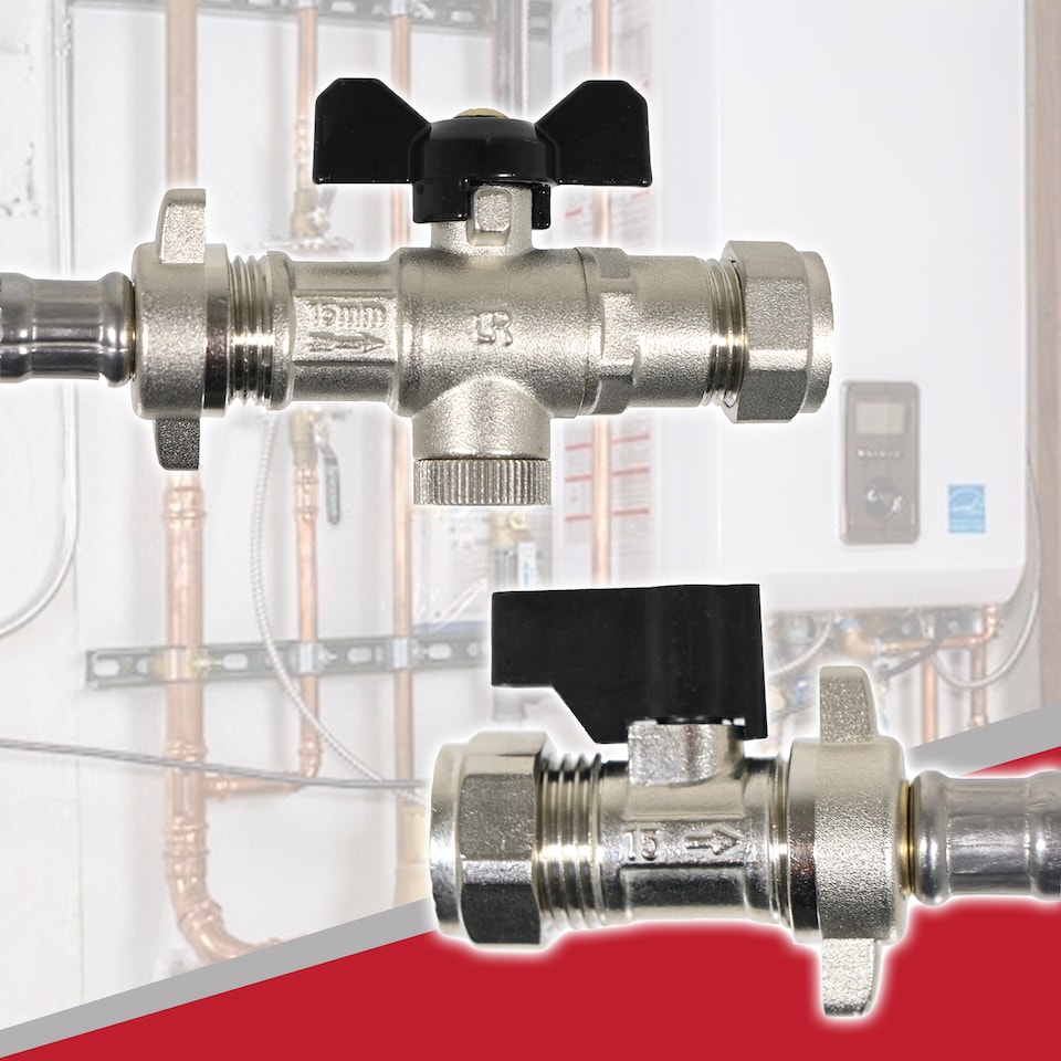 image 1 of SPARES2GO Combi Boiler Filling Loop Straight Part L Compliant Central Heating Lever Check Valve (15mm x 15mm)