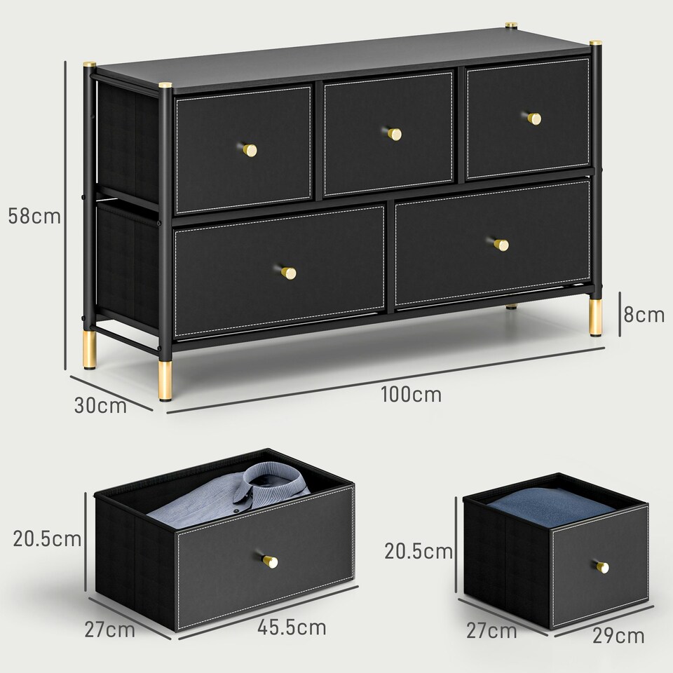 image 1 of HOMCOM Fabric Chest of Drawers with PU Leather Surface, for Bedroom