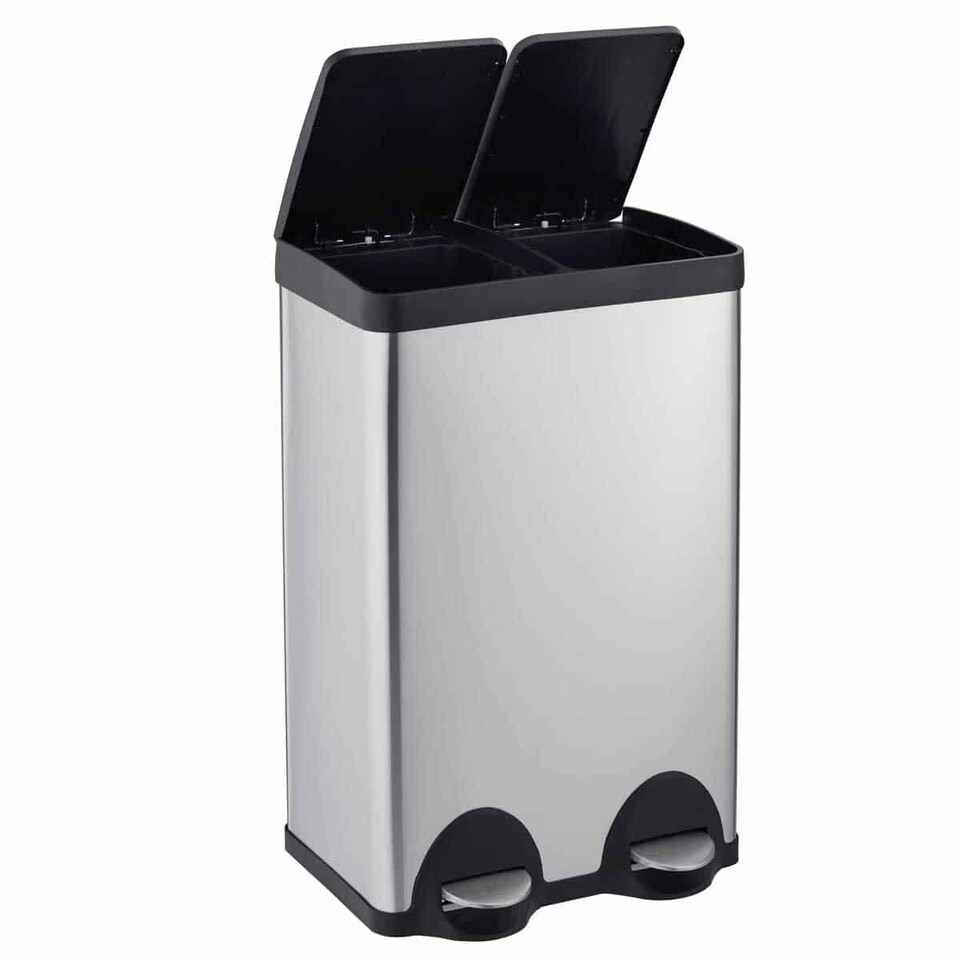 image 1 of Cooks Professional Dual Pedal Recycle Bin 60L with 2 x Compartments & Soft Close Lids | Silver