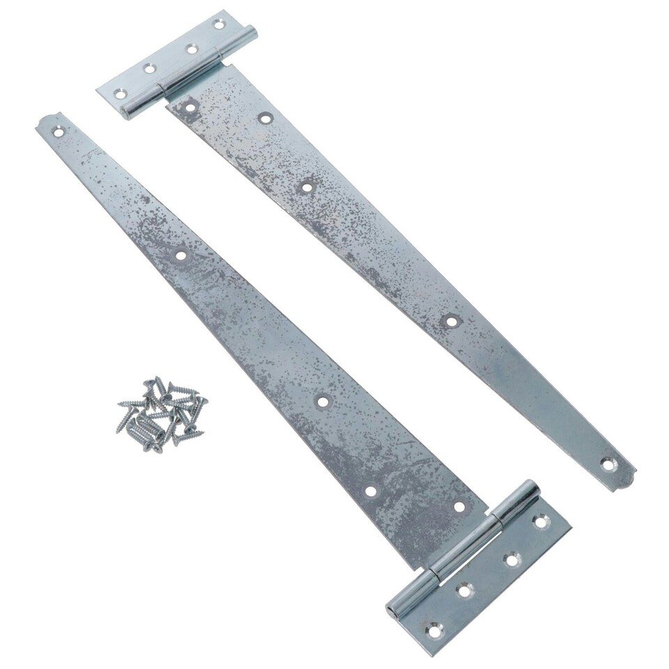 image 1 of 16in / 400mm Heavy Duty T Tee Hinges For Shed + Garden Gates Zinc Plated 4pc Silver