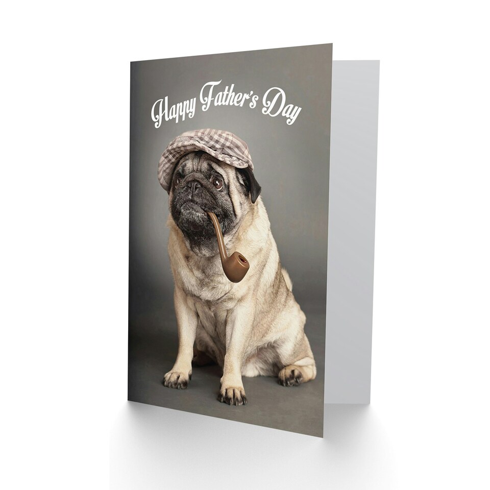 image 1 of Fathers Day Sherlock Holmes Pug Puppy Cute Dad Card