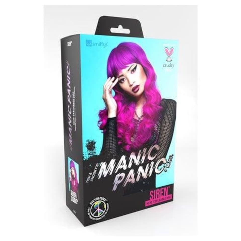 image 1 of Manic Panic Fuchsia Passion Siren Hot Pink & Purple Long Curled Hair with Fringe Wig