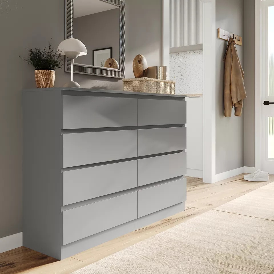image 1 of Minimalist Chest of 8 Drawers - 88.3x120x35cm | Grey | Grey & Grey | 1
