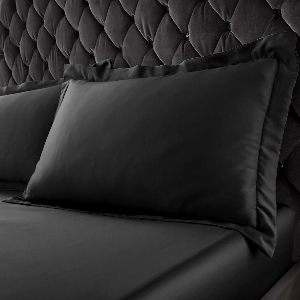 image 1 of Catherine Lansfield Silky Soft Satin Oxford Pillow case Pair | Black | One Size