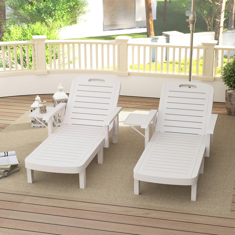 image 1 of Outsunny Set of 2 Resin Reclining Sun Loungers for Garden, Dark Grey