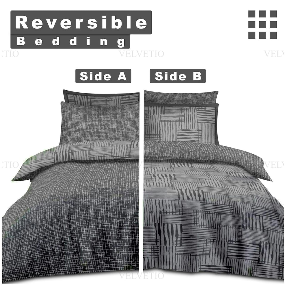image 1 of Ryder Printed Duvet Cover Set Reversible Polycotton Beddings Grey | Double