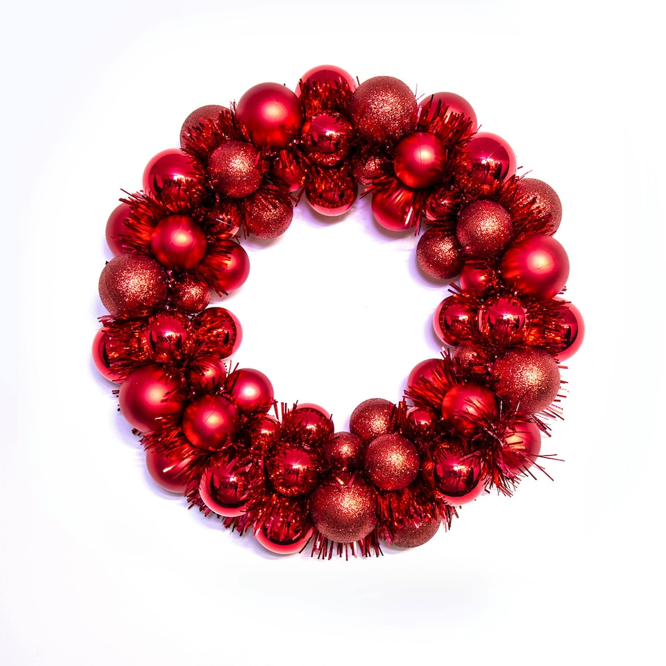 image 1 of Christmas Tree World 33cm Shatterproof Bauble Wreath - Red