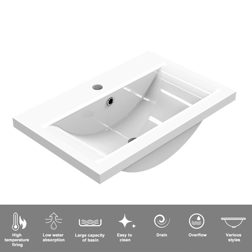 image 1 of AICA 500mm Wall Mounted Bathroom Vanity Unit With Ceramic Basin,2 Soft Close Drawers for Storage,White,Flat packed