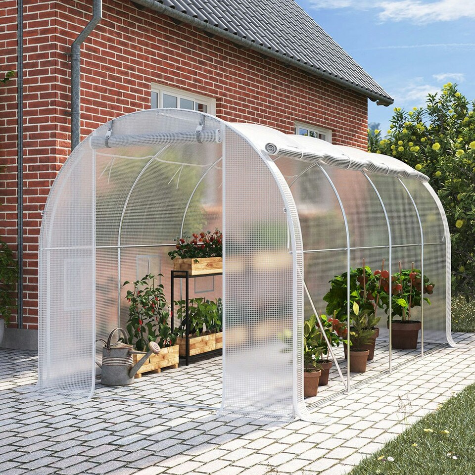image 1 of Living and Home White Outdoor Walk-in Tunnel Greenhouse with Steel Frame - 4*3x*2M
