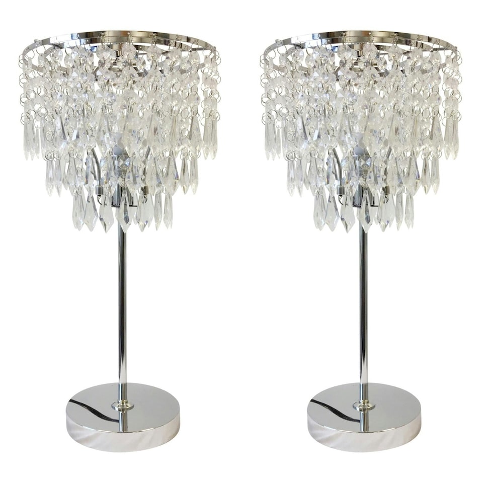 image 1 of First Choice Lighting Set of 2 Chrome and Acrylic Crystal Jewelled Table Lamps Chrome | Clear