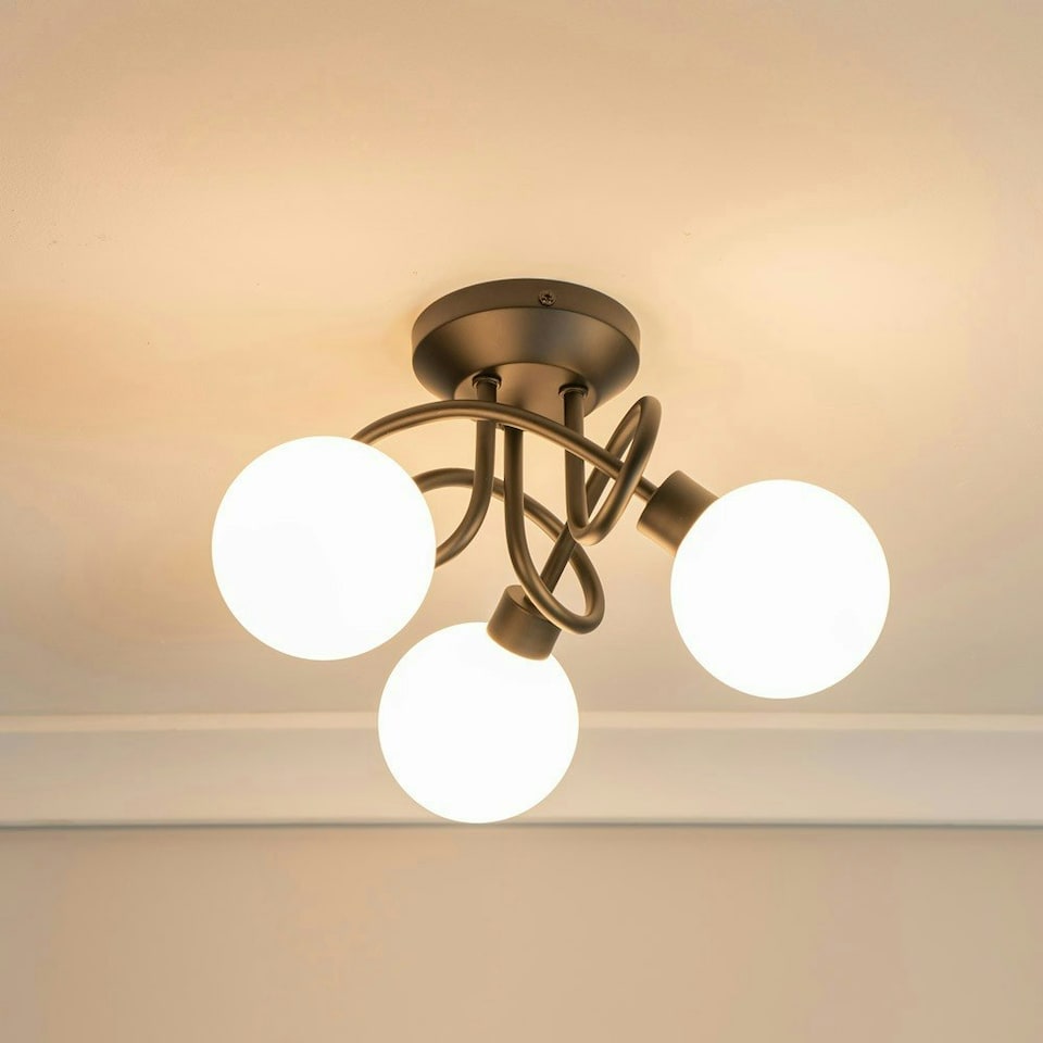 image 1 of ValueLights Velika Black 3 Way Opaque Flush Ceiling Light with LED Bulbs | Black